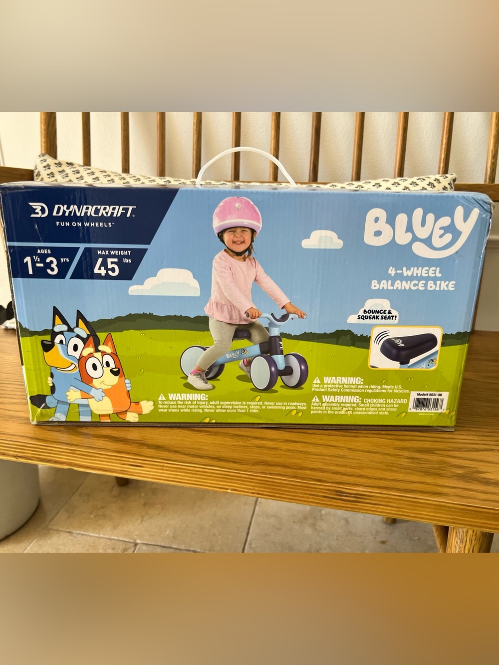 Bluey Dynacraft 4-Wheel Balance Bike Toddler Ride-On Toy NWT